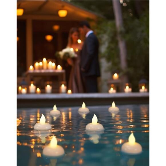 72 Pack Waterproof Flameless Floating Tealights,Battery Flickering LED Tea Light - Picture 6 of 7